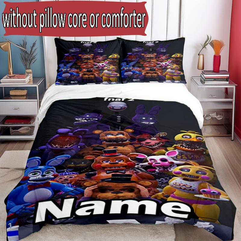3pcs Duvet Cover Set (1*Duvet Cover + 2*Pillowcase, Without Core), Custom Name Five Nights At Freddy's Pattern Bedding Set, Home Bedroom Decor Gift