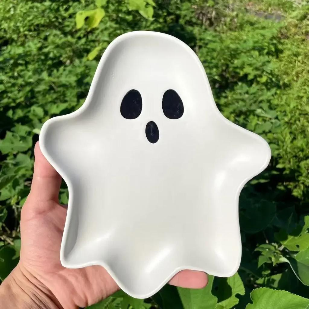 3D Regular Ceramic Plate Large Capacity Ghost Tray Cartoon Ghost Decorative Plate Food Dessert Candy Salad Snack Plate