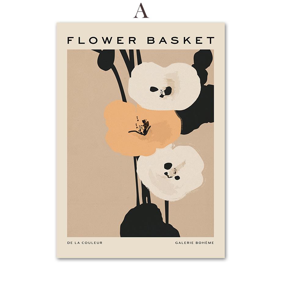 Vintage Flower Market Abstract Line Curve Wall Art Canvas Painting Nordic Posters And Prints Wall Pictures For Living Room Decor