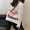 Summer Large Capacity Women Canvas Shoulder Bags Casual Tassel Design Ladies Beach Tote Bag Ctrast Color Letter Female Handbag