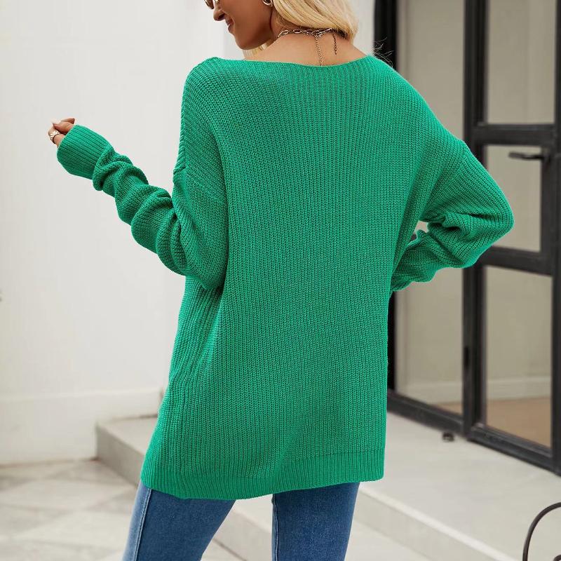 IHUASU Damen Herbst- und Wintermode Einfarbig Knopf Seilstrick Lockerer Pullover