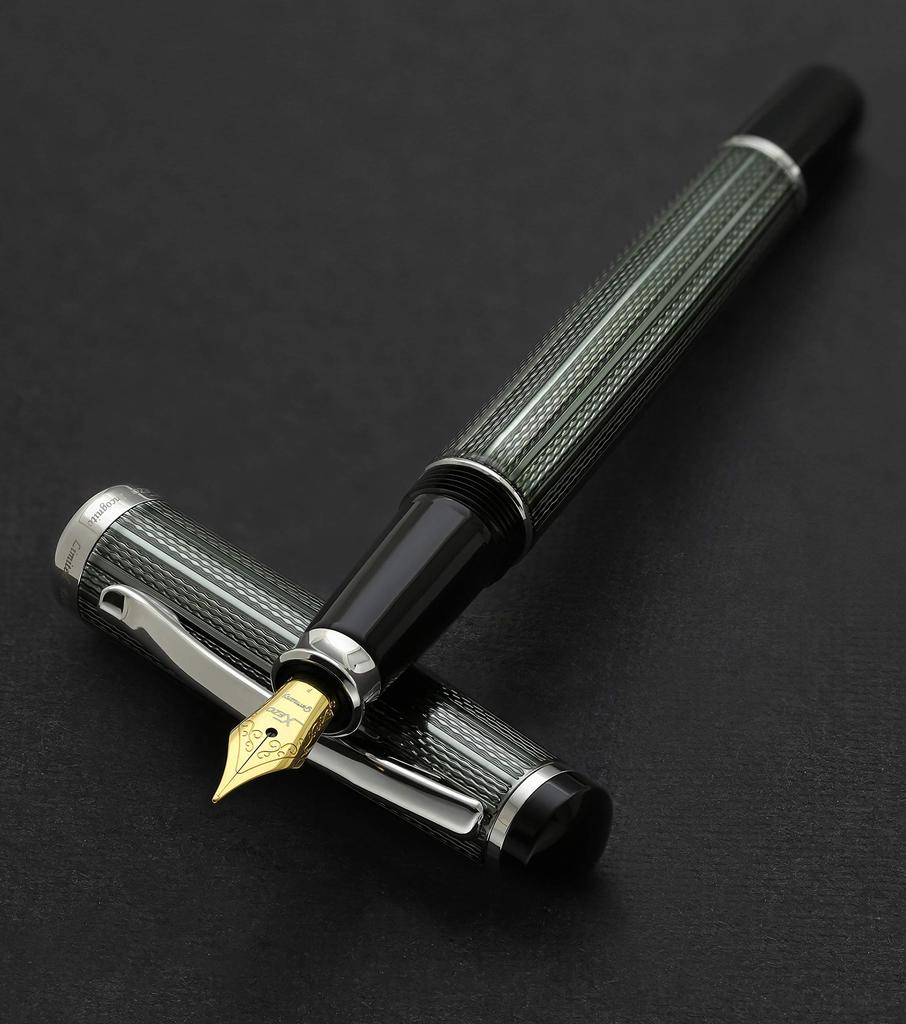 Xezo Incognito fountain fine Zinc green Pure platinum limited edition of 500 pen, nib. lacquer. plated. Handcrafted, pieces.