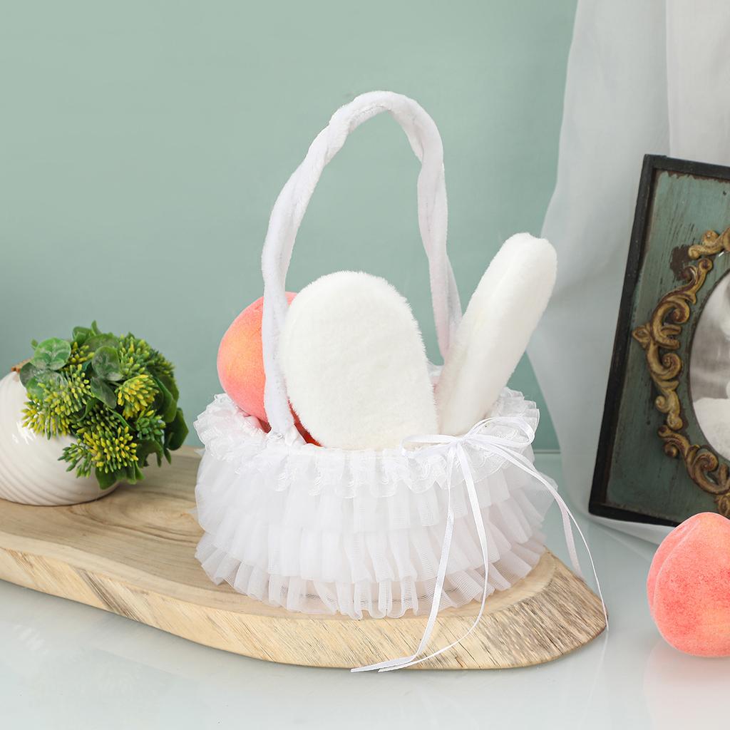 Stuffed Girls Gifts Fluffy Party Supplies Bunny Ears Basket Glitter Tulle Easter Basket For Spring Decor Easter Party