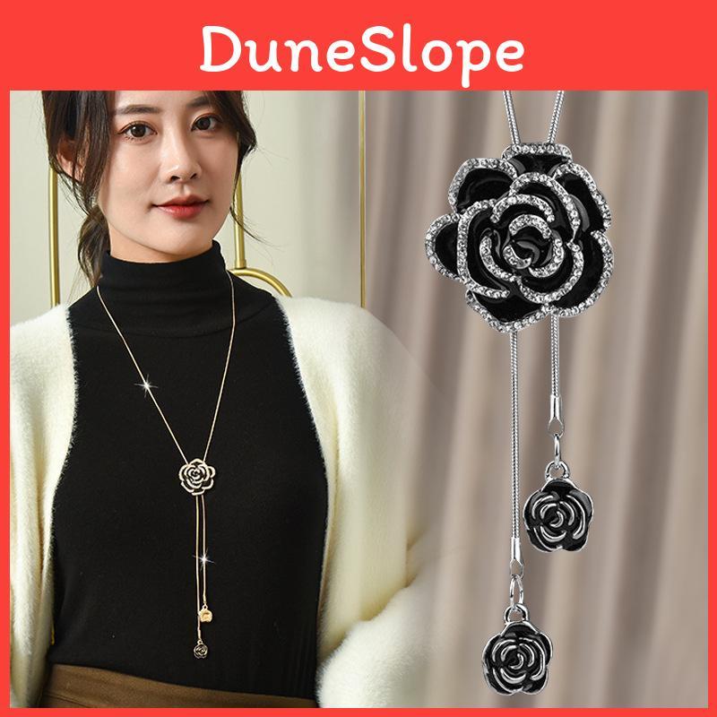 Romantic Rose Pendant Long Chain Necklace With Alloy Flower For Women Jewelry Gift