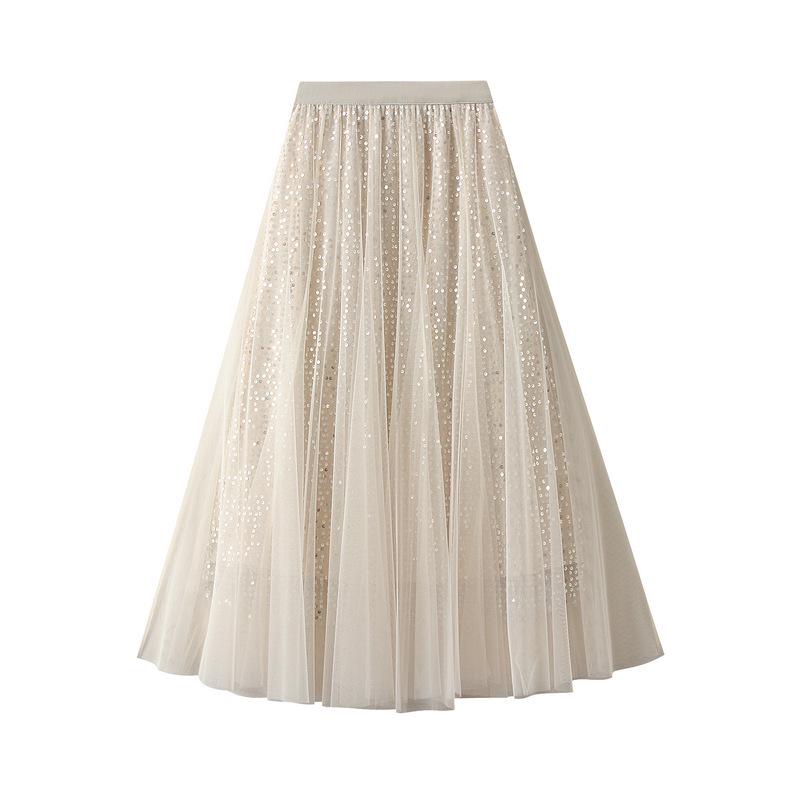 

Women s SS24 High-Waisted A-Line Pleated Mesh Midi Skirt with Lurex One Size