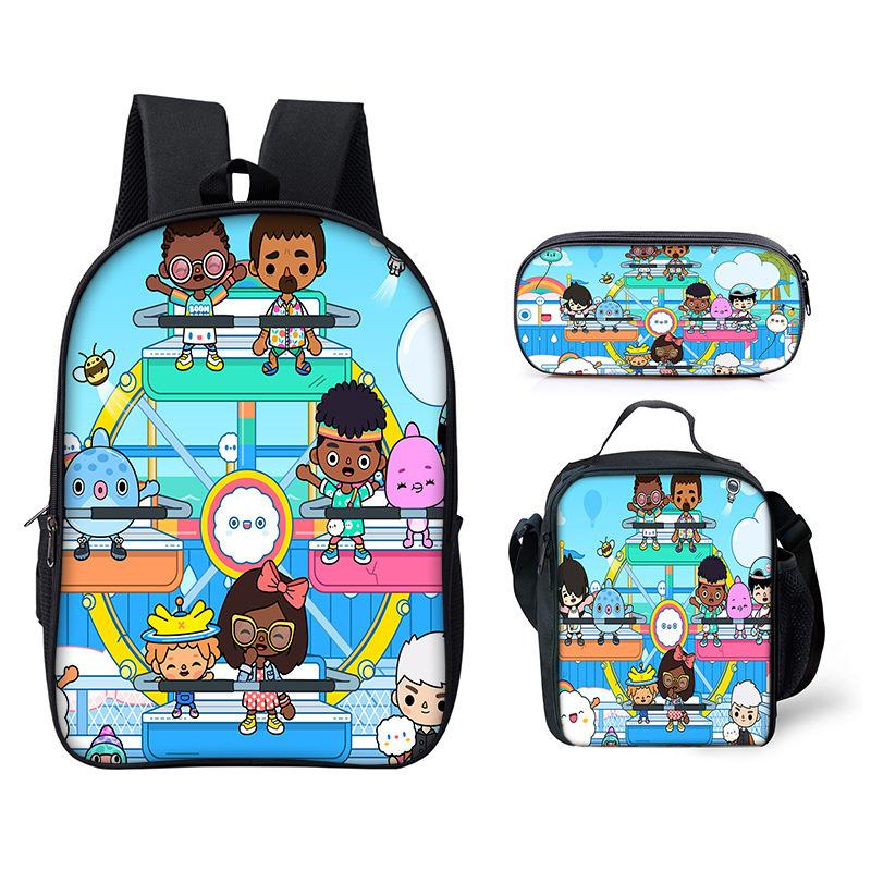 Luxus Neuheit Eigenartig Cool Toca Life World 3D Druck 3 Stück/Set Schüler Schultaschen Laptop Tagesrucksack Rucksack Lunchtasche Federmäppchen