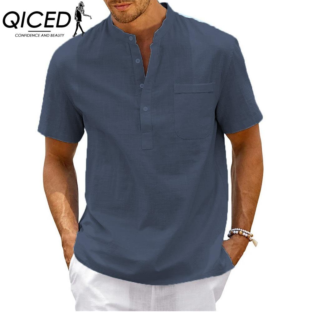 QICED Men's Fashion Casual Solid Color Print Tops & T-shirts