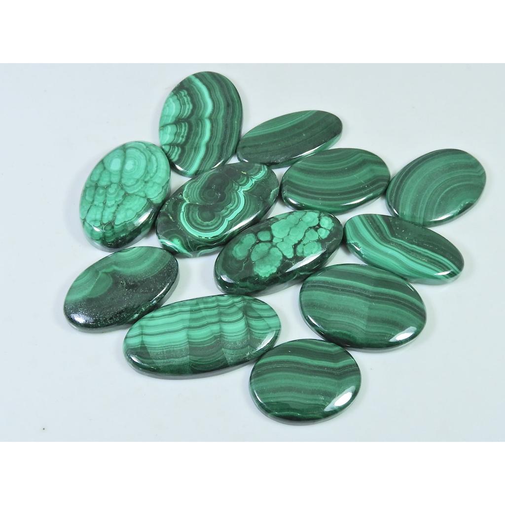 12Pcs Natural Green Malachite Oval Cabochon Loose Gemstone 291Cts. Lot C-474