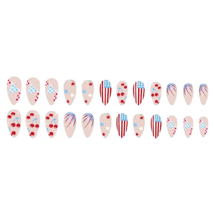 24 Pcs Medium Almond Press On Nail 4th of July False Nail Independence Day Acrylic Nail Flag Day Stick On Nail