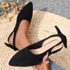 Fashion 2025 Summer Pointed Toe Flats Women Baotou Shallow Suede Rear Bow Slip Strap Soft Sole Non-Slip Plus Size Sandals