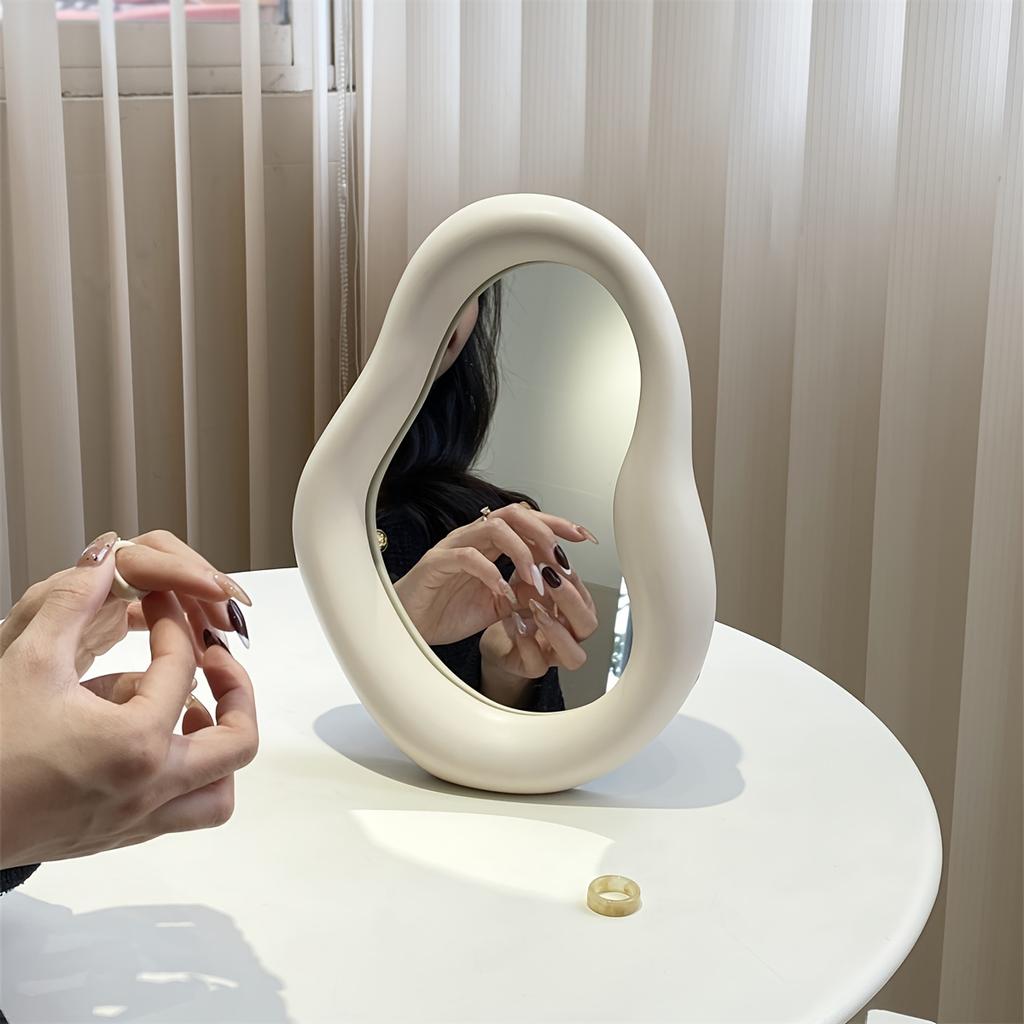 Keramik Unregelmäßiger Make-up-Spiegel, Schlichter Ästhetischer Tisch-Schminkspiegel für Schlafzimmerdekoration