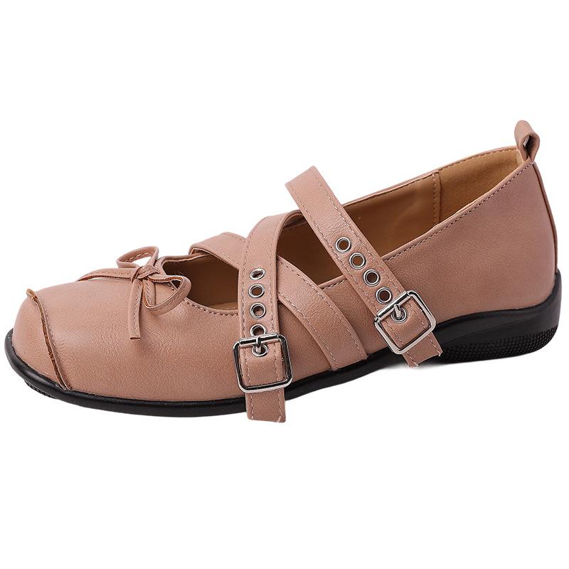Fashion Versatile Ballet Shoes French Retro Single Shoes Design Sense Square Head Cross Buckle Mary Jane Shoes Women's Summer