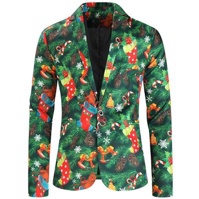 Men's Large Christmas Print Single Button Suit Jacket for Autumn/Winter 2022