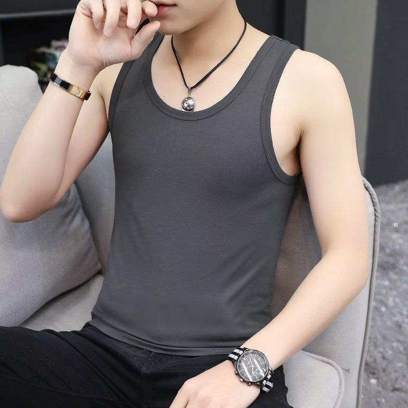 Men's Trendy Slim-Fit Sweatshirt Vest – Short Sleeve, Stylish Tank Top, Solid Color Base Layer