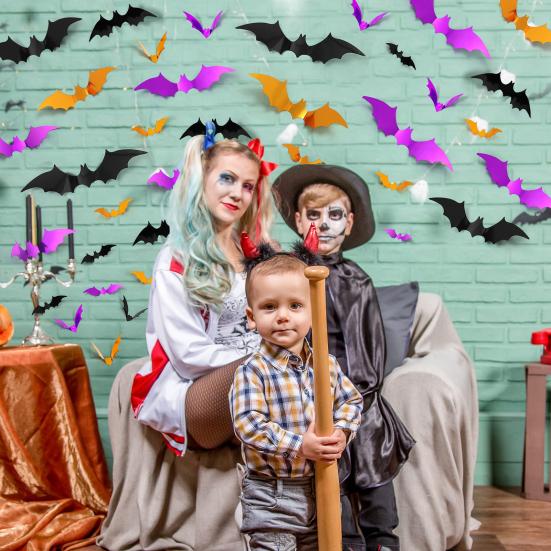 72/120Pcs 3D Bat Wall Stickers Realistic Pattern Easy to Install Wall Decals Halloween Decorations Party Supplies
