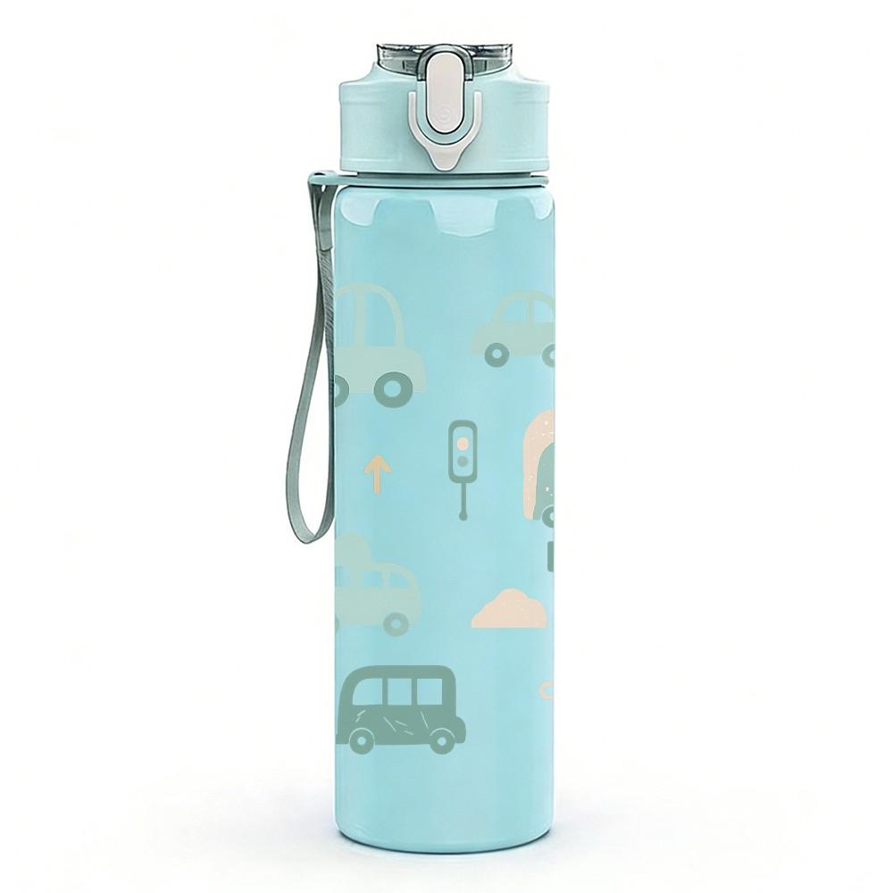 1PC Toy Car Pastel Seamless Pattern 750ml Color Plastic Sports Water Bottle Leakproof Flip Straw Lid Suitable for Sports Office Home Use