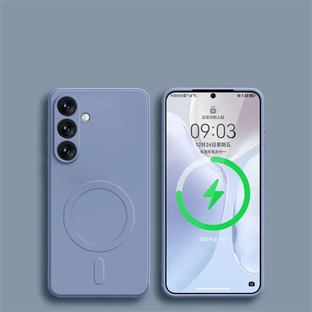 For Magsafe Magnetic Wireless Charge Case For Samsung Galaxy S24 Ultra S25 FE S23 S22 S21 Plus A15 A35 A55 Liquid Silicone Cover