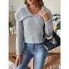 Women’s Cropped Top: New Autumn/Winter Knit Jumper with Large Lapel, Pull-Over Style