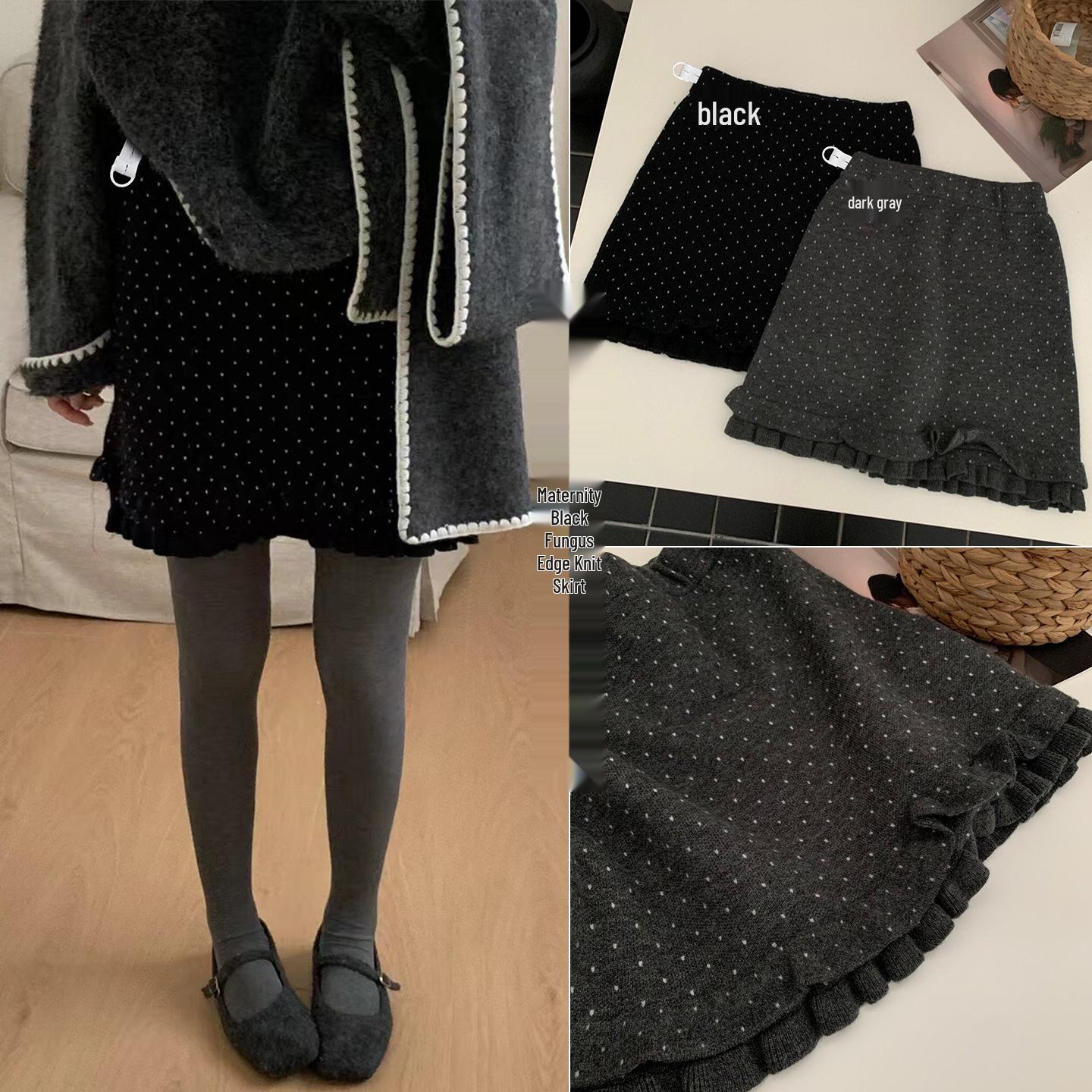 Autumn-Winter Polka Dot Ruffled Maternity Knit Skirt 2XL серый