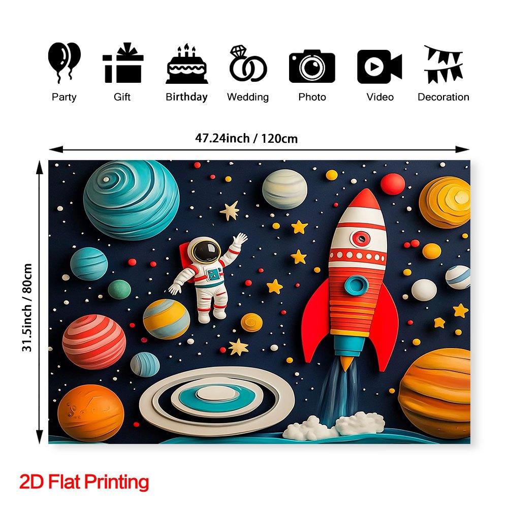 2D Flat Banner, 1 piece printed with astronaut and space rocket, made of polyester fabric.XY