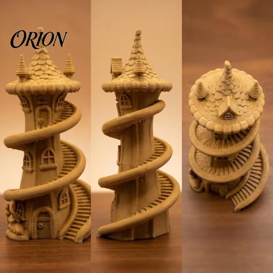 Fantasy Room Decor 3D Printed Spire Castle Ornament with Spiral Staircase, Resin Sculpture, Retro Study Window Displays Fairy Tale Desktop Decoration