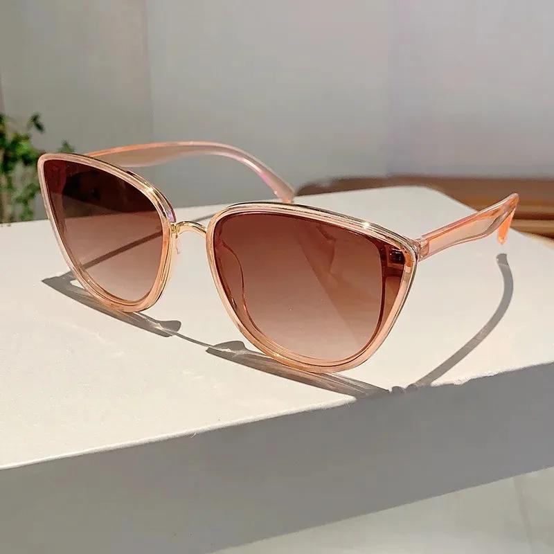 Luxury Designer Vintage Cat Eye Sunglasses for Women Men Trendy Punk Mirror Pink Shades Sexy Ladies Sun Glasses