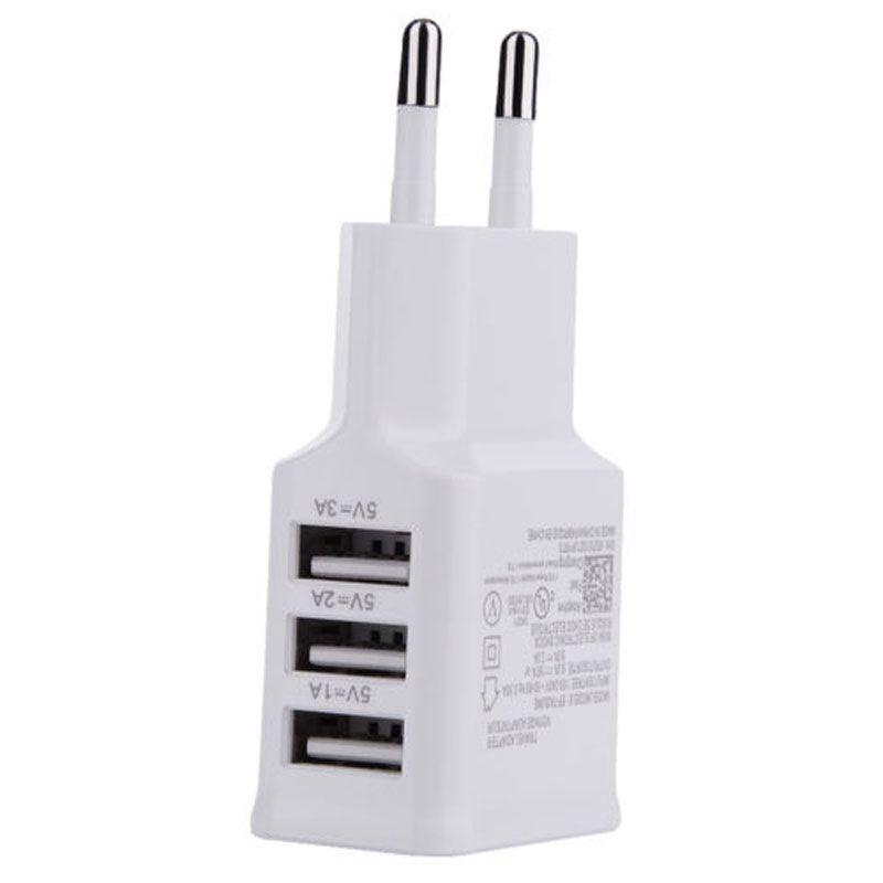 Smart Usb Wall Charger For Samsung Phone 3 Ports Eu Plug Natural Cooling White