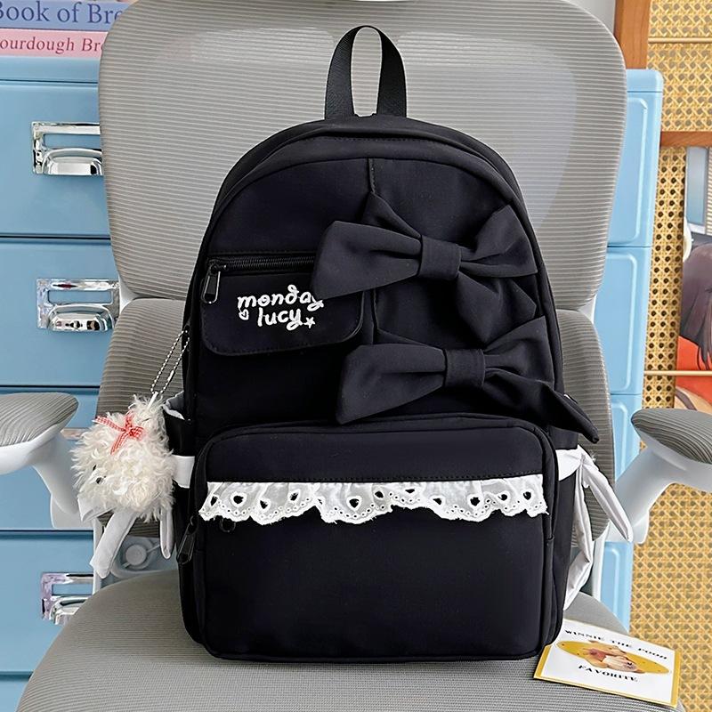School bag, Japanese style INS cute bow soft girl backpack, high aesthetic academy style, sweet backpack for middle and high school girls