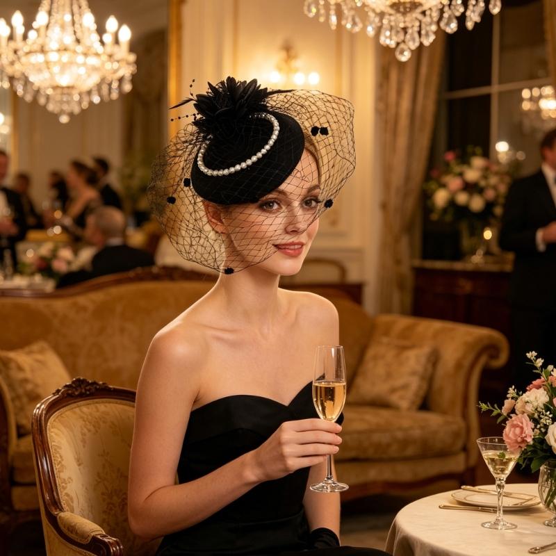 Bridal Fascinator Hat for Brides with Mesh Net Feather Accent Mini Headpiece for Wedding Tea Party Formal Wear