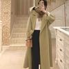 Women Winter Overcoat with Belt Turn-down Collar Pockets Pure Color Cardigan Mid Length Coat Thermal Long Sleeves Commuting Dating Winter Coat
