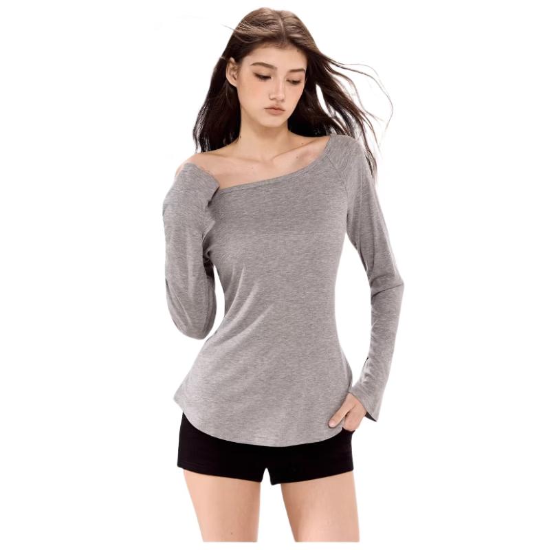 ICH MODE Women s Lyocell Off-Shoulder Long Sleeve Slim Fit T-Shirt XL