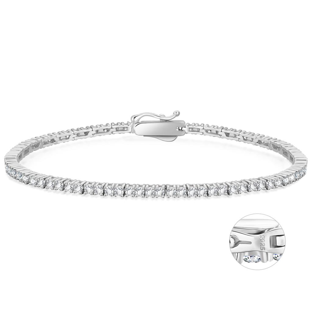 2MM Funkelnder Schmuck 925 Sterling Silber Armband 14K Weißgold-Beschichtung 5A CZ Runder Zirkonia Damen HERREN Tennisarmband