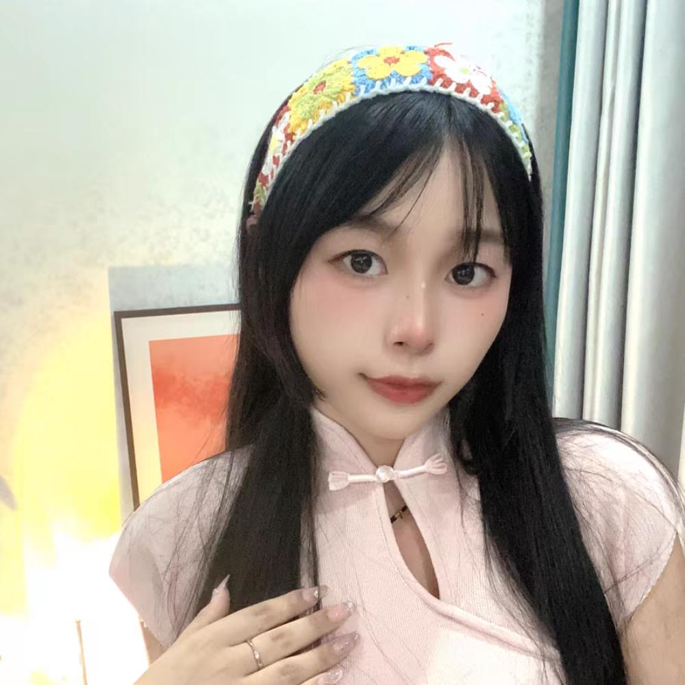 Colorful Floral Knitted Hairband Hollow Out Wide Edge Headband Embroidered Crochet Headband  Gift