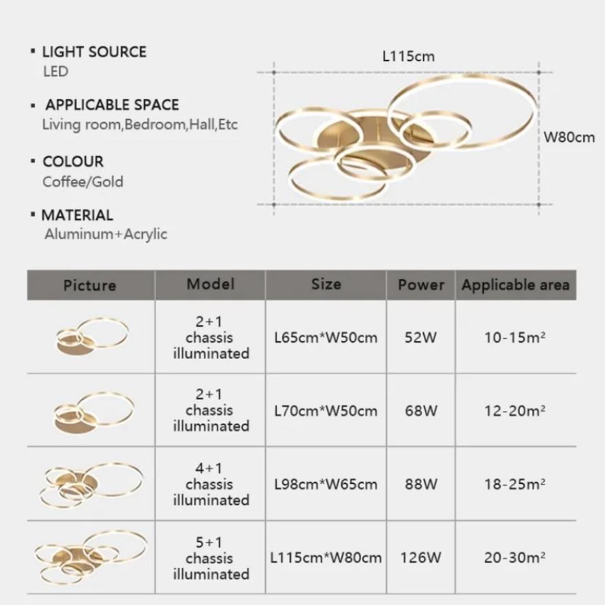 LED Chandelier Modern Creative Luxury Circular Dimmable Ceiling Light Villa Living Room Dining Room Interior Decoration Light