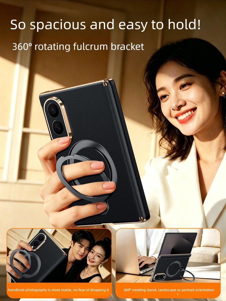 Doppelgelenk-Schutz-Rückseiten-Handyhülle für Samsung Z Fold 8 Fold7/w26 Fold8 Ultra Echtes Leder & Magnetischer drehbarer Ständer Hülle