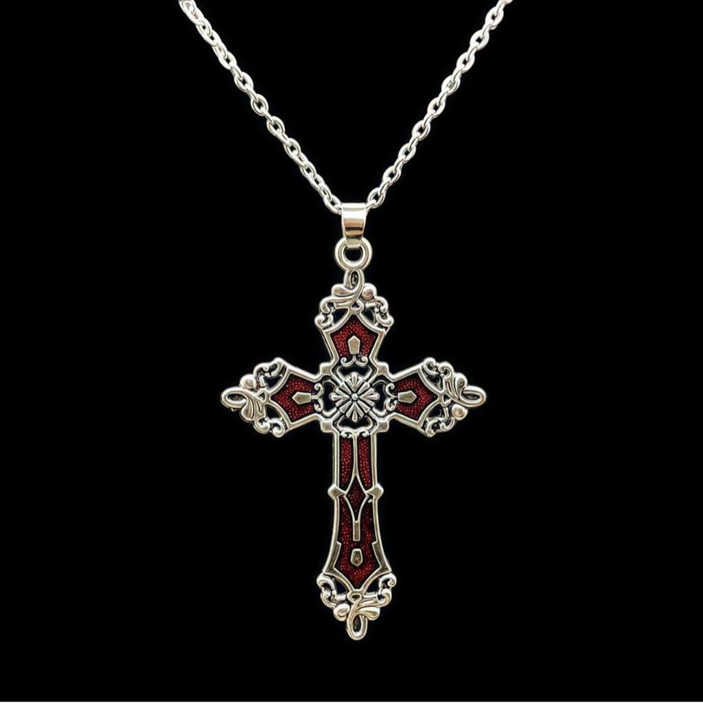 Gothic Cross Pendant Necklace For Women With Alloy Chain And Geometric Design
