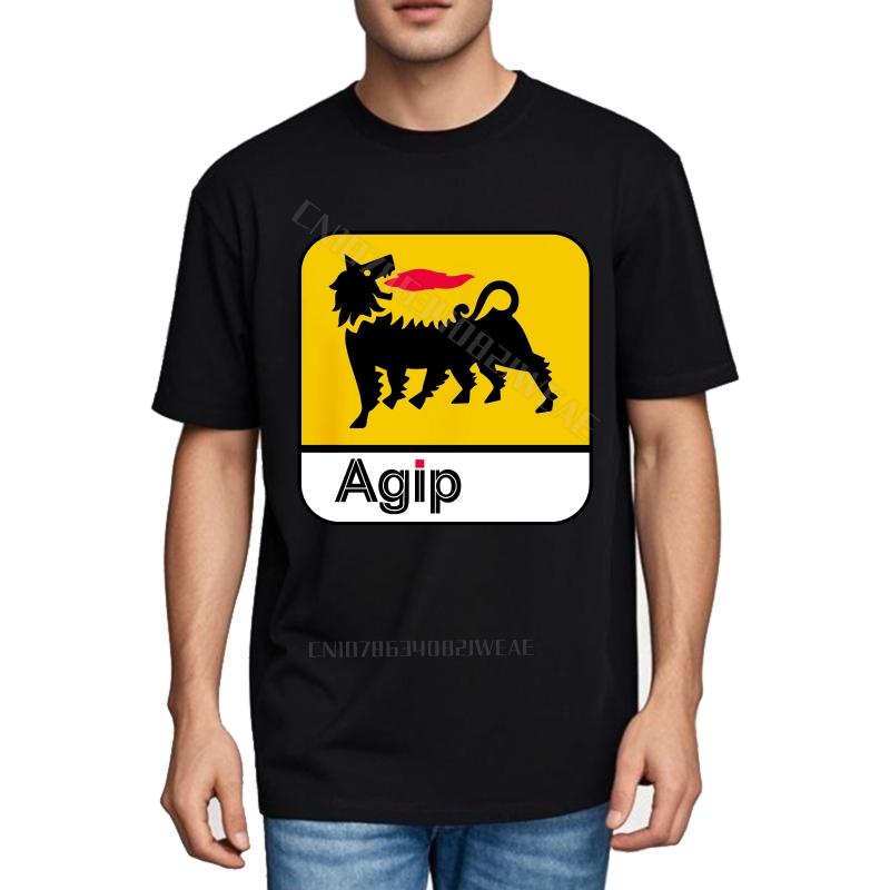 Unisexs tshirt Crew Neck Big Size Tee Shirt Agip Logo With Lion Design Brand Big Size Tee Shirt Retro Crew Neck Tshirt Daily