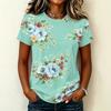 Women's Casual Pullover T Shirt Short Sleeve Round Neck Floral Print Top Lightweight Soft Fabric Relaxed Fit Tee for Everyday Wear
