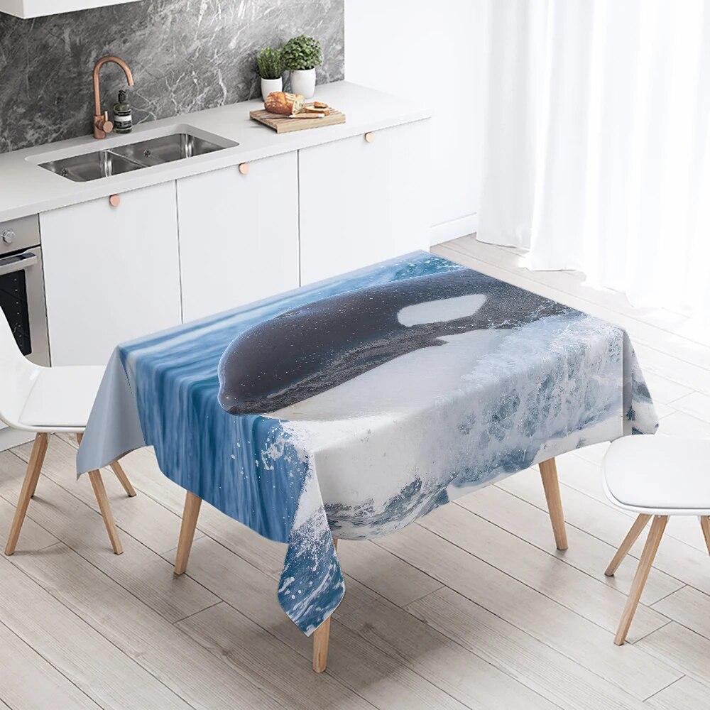 Față de masă drăguță Whale Orca, dreptunghiulară, impermeabilă, pentru petrecere de nuntă, pentru restaurant, pentru decor de masă, pentru casă