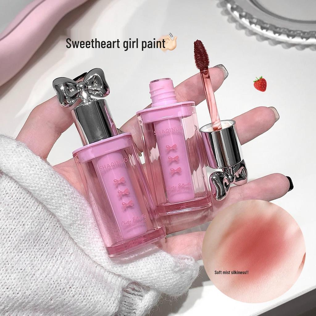 Cherry Blossom Velvet Mist Lip Mud: Matte Whitening Glaze, Long-Lasting Lipstick for Autumn/Winter.