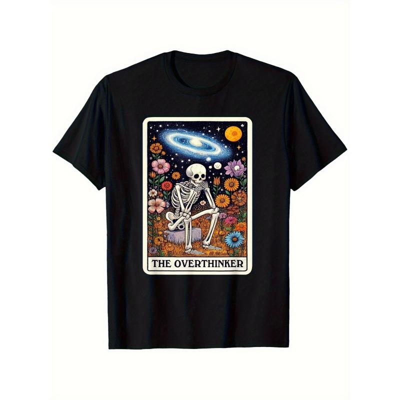 

Halloween-Themed T-Shirt Featuring The Overthinker Card Skeleton, Designed for Both Men. This Casual Crew Neck Shirt Offers Comfort 2XL чёрный
