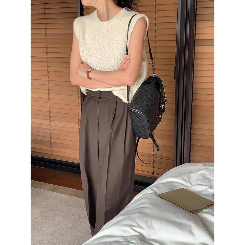 H* overt Solid Color Round Neck Knitted Vest 2024 - Early Autumn Korean Style Layered Top for Women Commuting