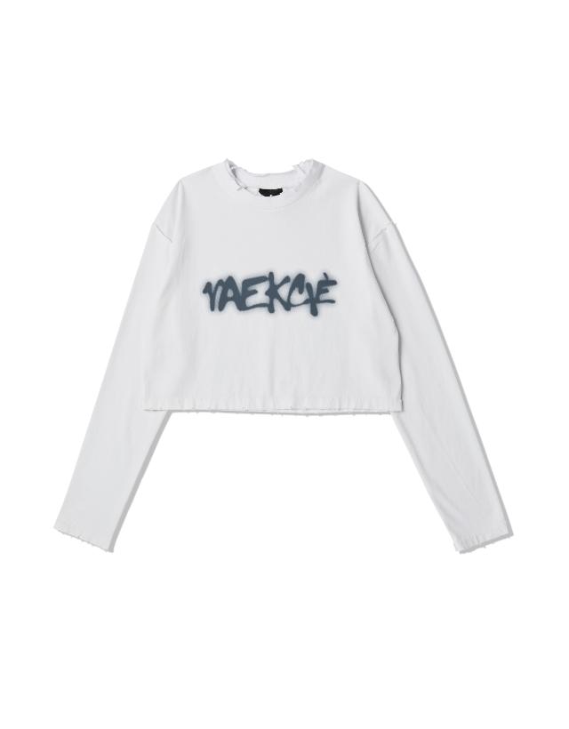 Белая футболка с длинным рукавом Baekssi Crop Graffiti Free