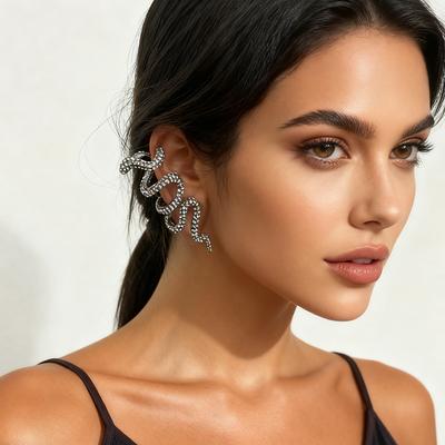 Personality Exquisite Trend Cold Wind Alloy Full Diamond Twisted Snake Asymmetrical Ear Buckle Earrings Women's Earrings