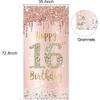 16th Birthday Door Banner Decorations for Girls, Pink Rose Gold Sweet 16 Birthday Door Cover Backdrop Party Supplies, Large Happy Sixteen Year Old