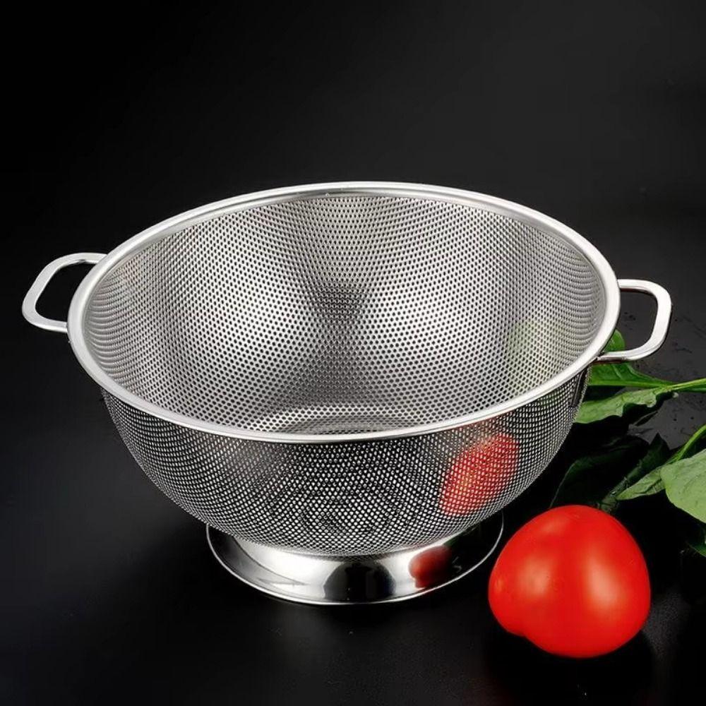 Fine Mesh Filter Stainless Steel Colander Solid Ring Base Kitchen Strainer Draining Basket Kitchen