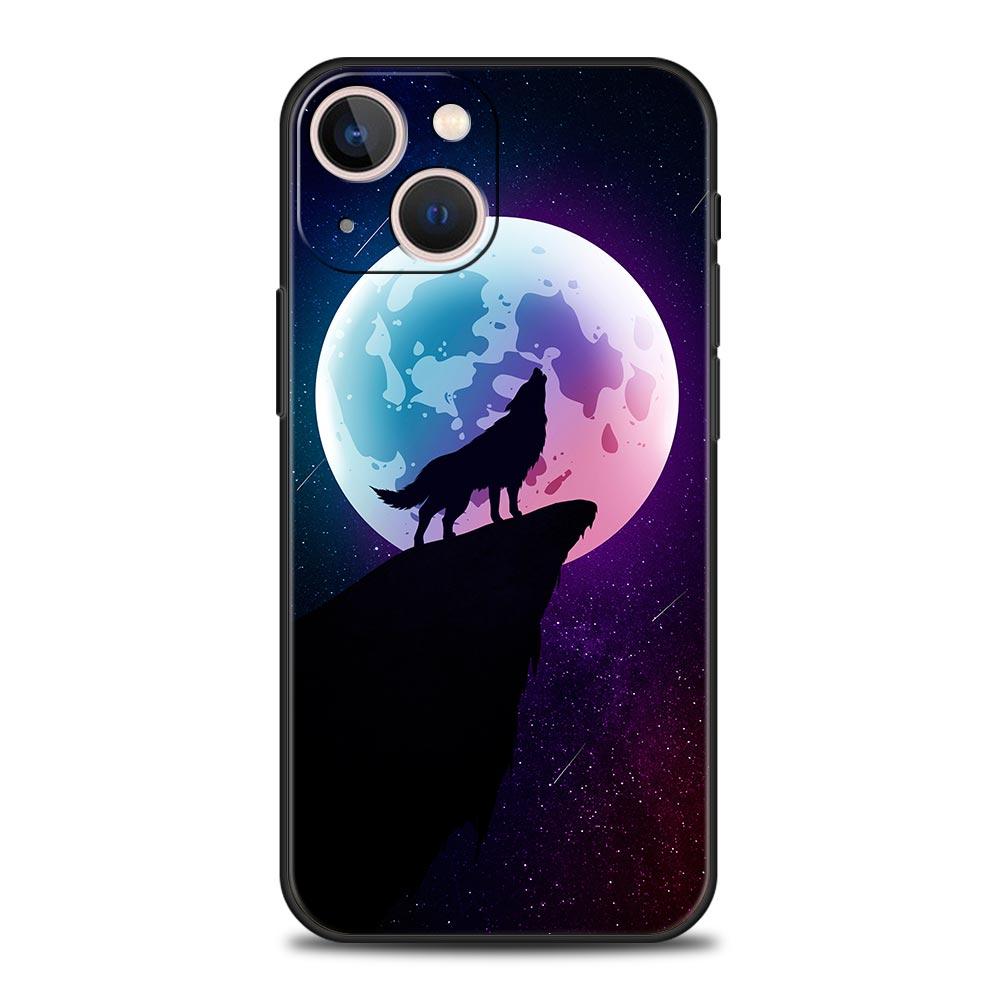 Phone Case Cover for iPhone 17 Pro Max 16 15 14 13 12 11 Pro Max Plus 17AIR Shockproof Soft TPU Shell Moon Roaring Wolf Fundas