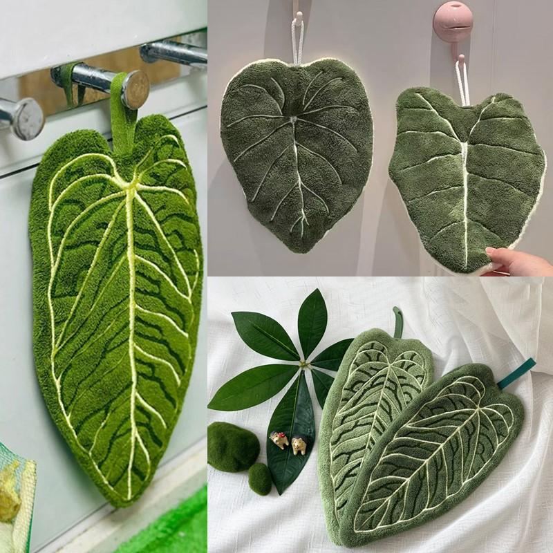 Bathroom Accessories Imitation Plant Leaves Hand Towel Absorbent Kitchen Leaf Towel Soft Hanging Cleaning Cloth Handkerchief