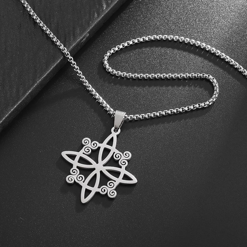 Retro Jewelry Triangle Knot Necklace Stainless Steel Crescent Trinity Necklace