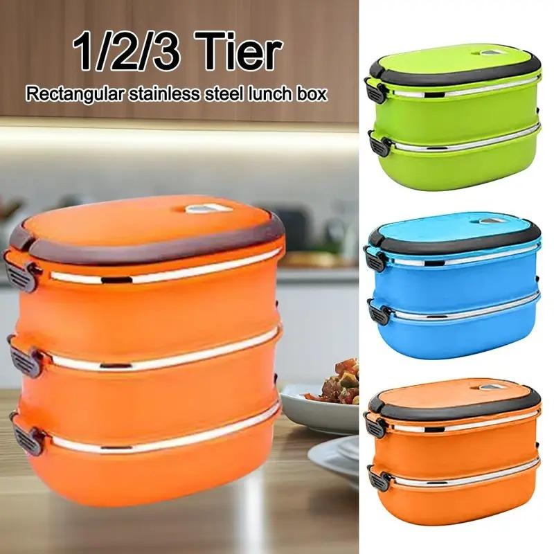 Portable Stainless Steel Food Container Rectangular Leakproof Bento Box Sealed Large Capacity Soup Food Flask for Kids Adult